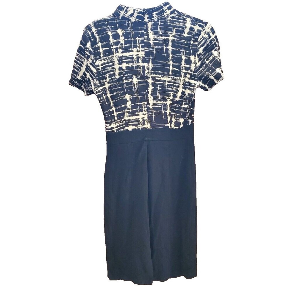Homeyee Women's Dress Sz 6 Black V-Neck Sheath Midi Stretch Short Sleeve Office - Picture 3 of 3